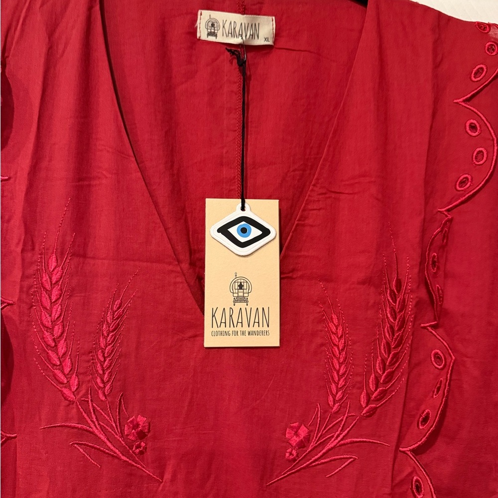 Scarlet Red Dress with Button Detail - Picture 2 of 4